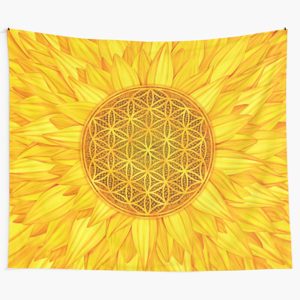 Sunflower sacred geometry floral mandala wall tapestry