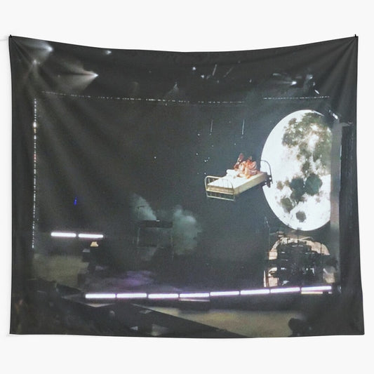 Billie Eilish inspired live concert tapestry featuring the singer on stage with moon and lights