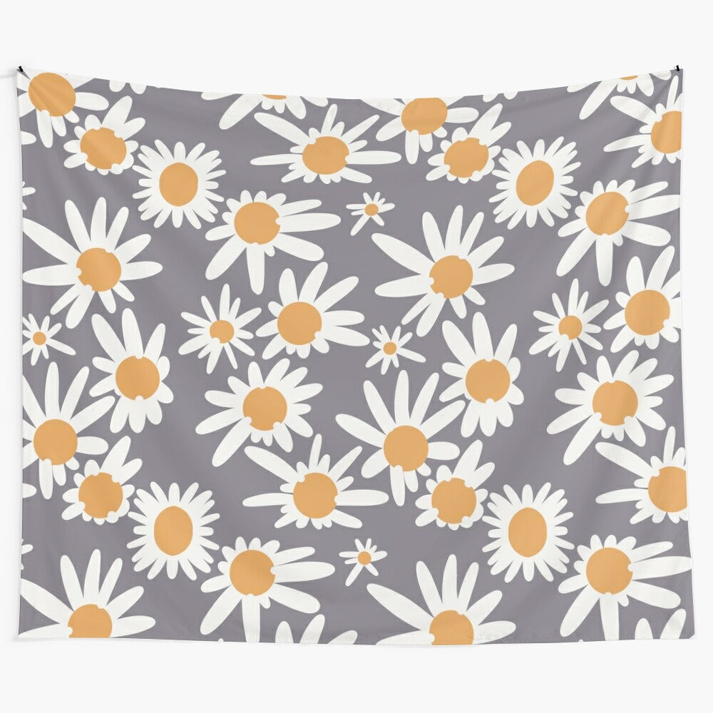 Daisy gray tapestry wall hanging featuring a colorful floral pattern