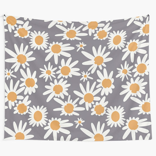 Daisy gray tapestry wall hanging featuring a colorful floral pattern