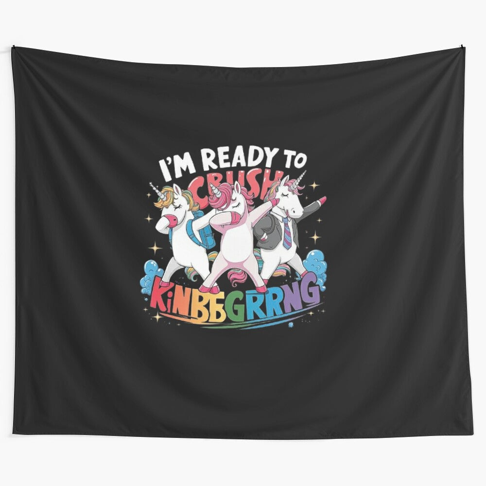 Colorful unicorn tapestry with kids back to school design