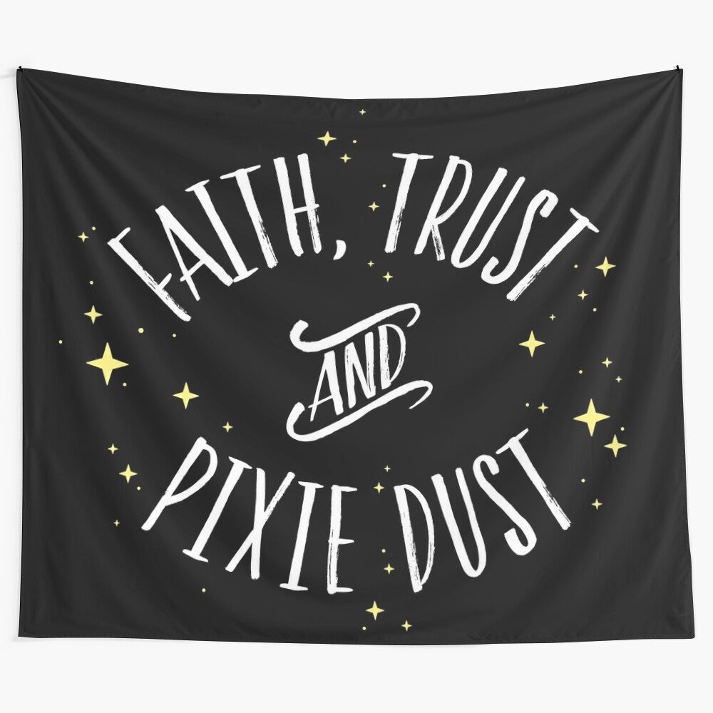 Whimsical faith, trust and pixie dust Peter Pan inspired t-shirt tapestry design