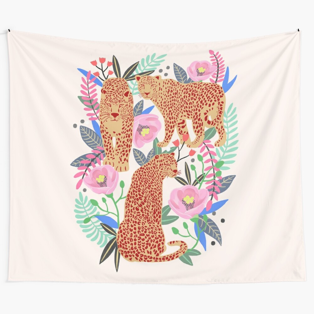 Stunning leopard and flower print tapestry for home decor