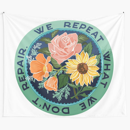 Inspirational floral tapestry with empowering feminist quotes