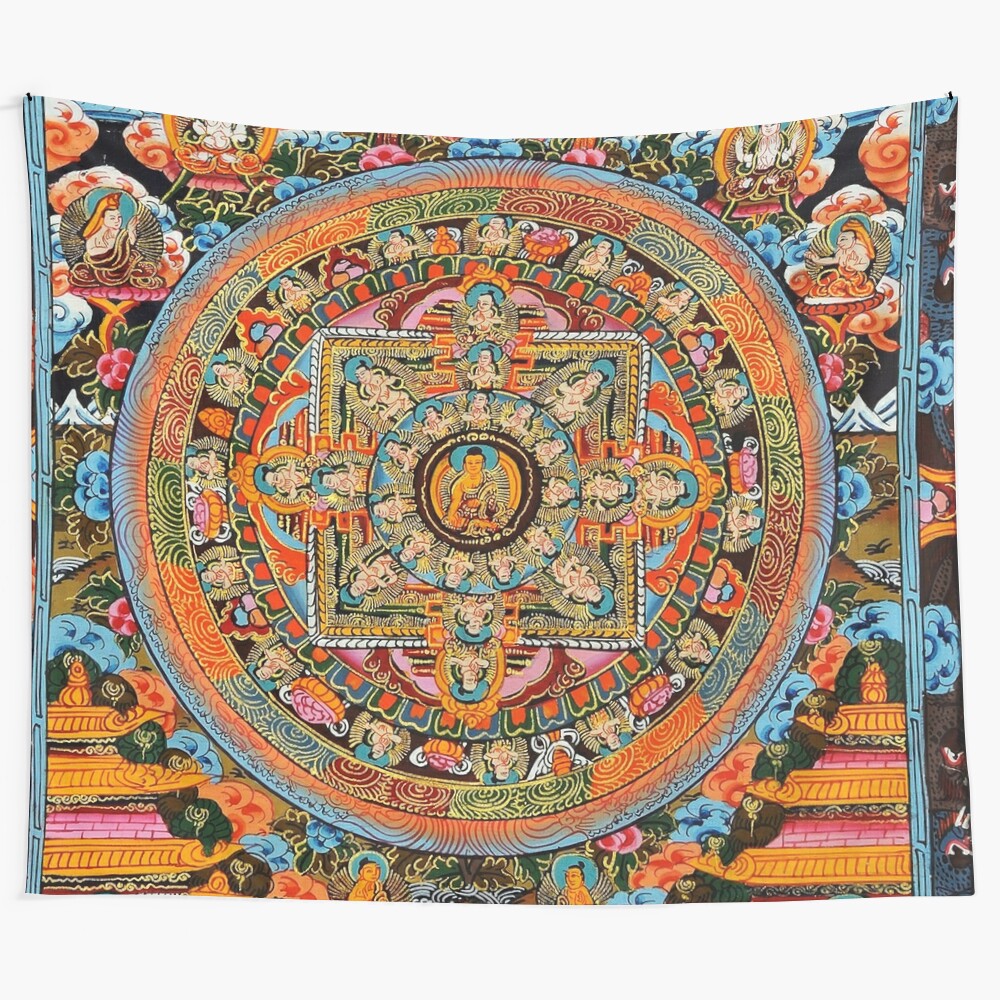 Buddhist Hindu Mandala Tapestry with Transcendent Wisdom Symbols