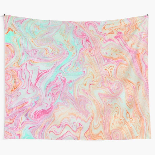 Vibrant marble-patterned tapestry with boho-inspired abstract design