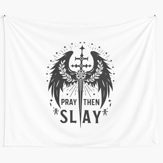 "Pray Then Slay" Christian Motivational Tapestry