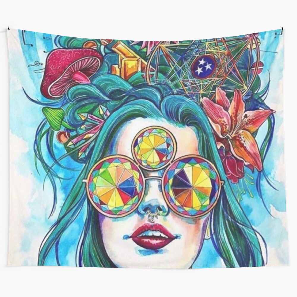 Vibrant and trippy psychedelic-inspired tapestry