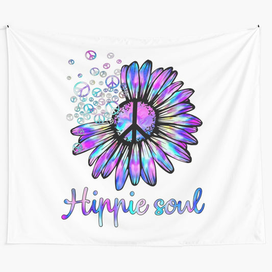 Colorful hippie soul psychedelic daisy peace sign tapestry wall hanging