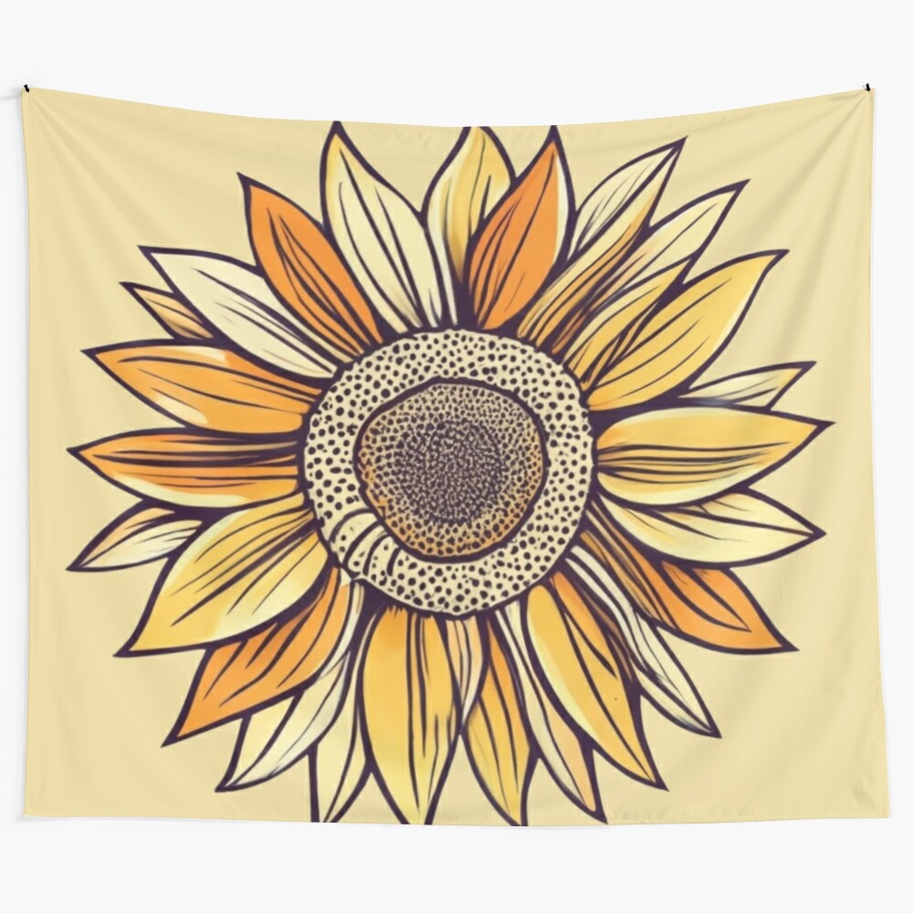 Sunflower tapestry wall hanging with yellow and white flowers