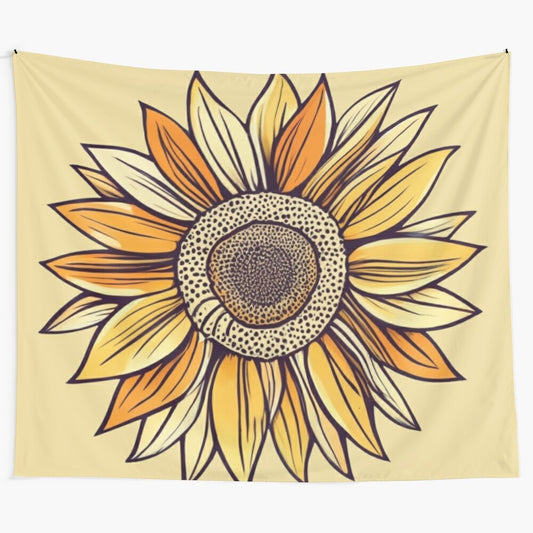 Sunflower tapestry wall hanging with yellow and white flowers