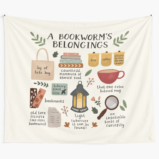 Tapestry featuring a stack of books and cozy reading essentials for book lovers