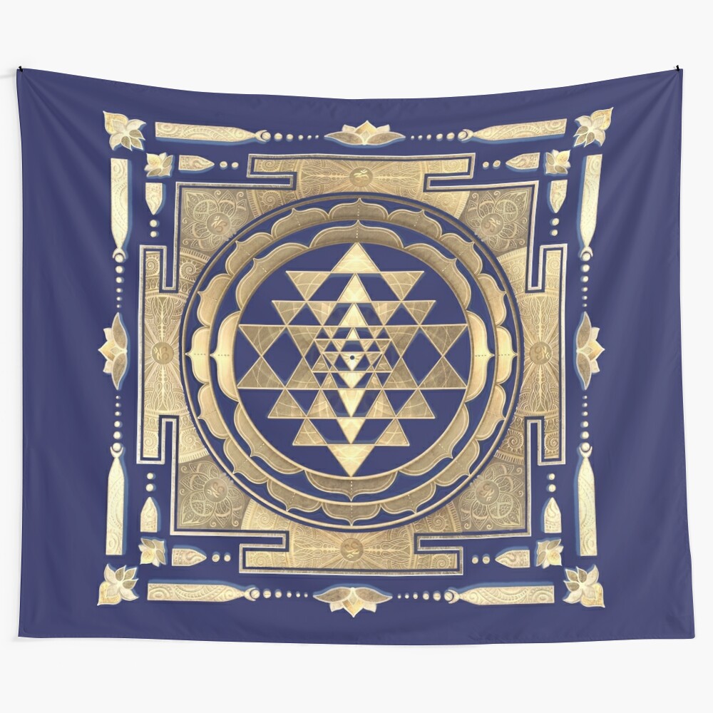 Golden Sri Yantra Mandala Tapestry Wall Hanging