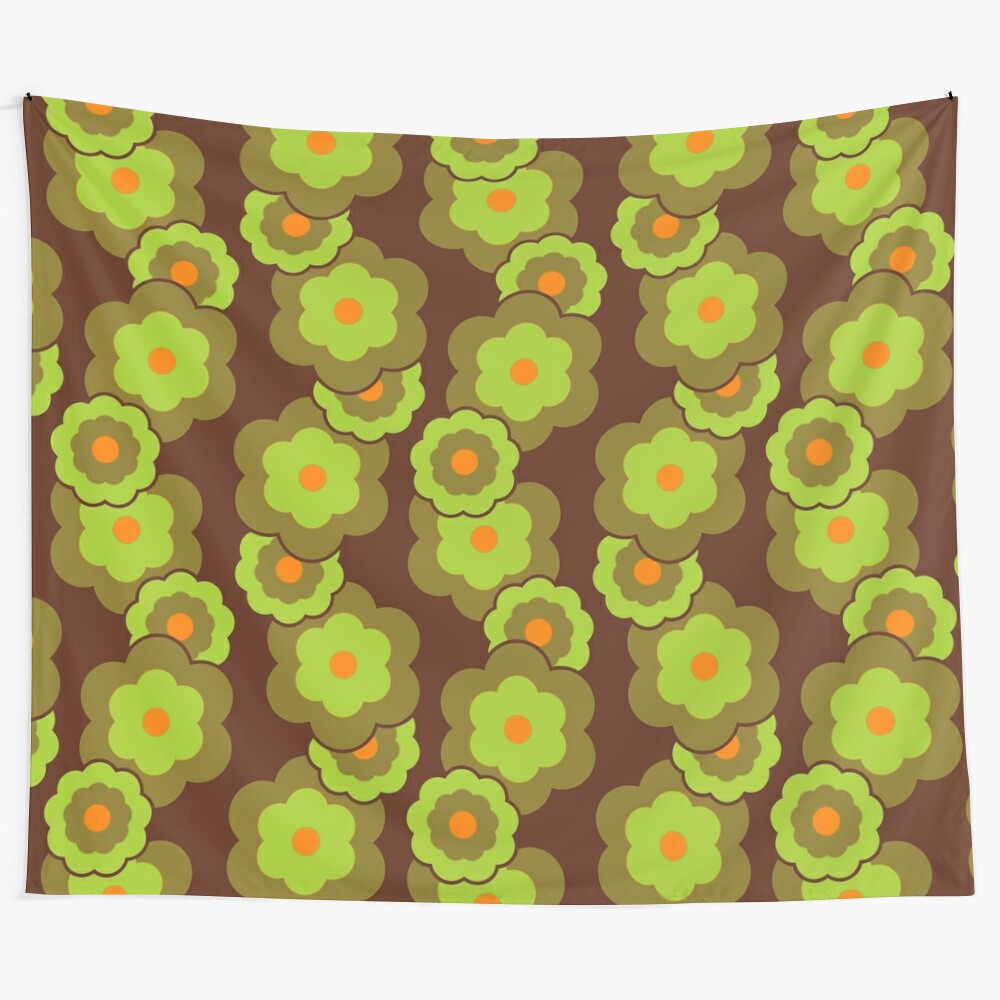 Retro green daisies tapestry wall art