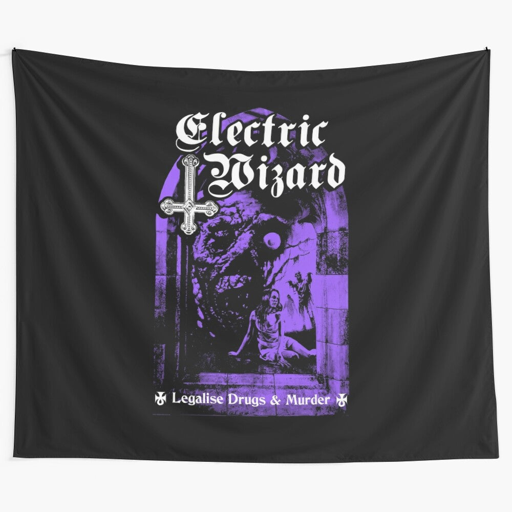 Tapestry featuring the iconic Electric Wizard doom metal band logo