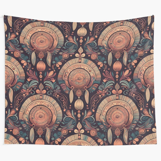 Boho tapestry featuring vibrant retro floral pattern