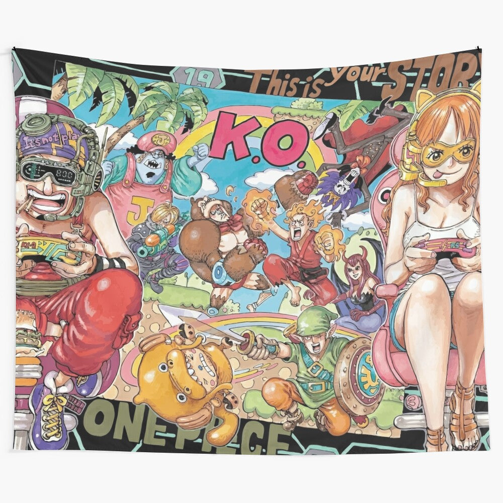 One Piece tapestry featuring Nami and Usopp playing a game in chapter 1028