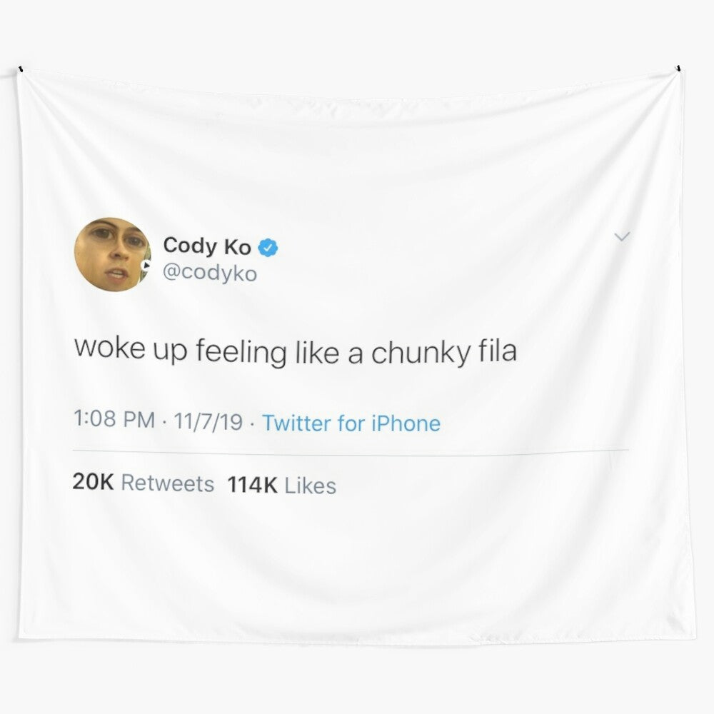 Cody Ko inspired tapestry featuring tweets and quotes from the popular YouTuber