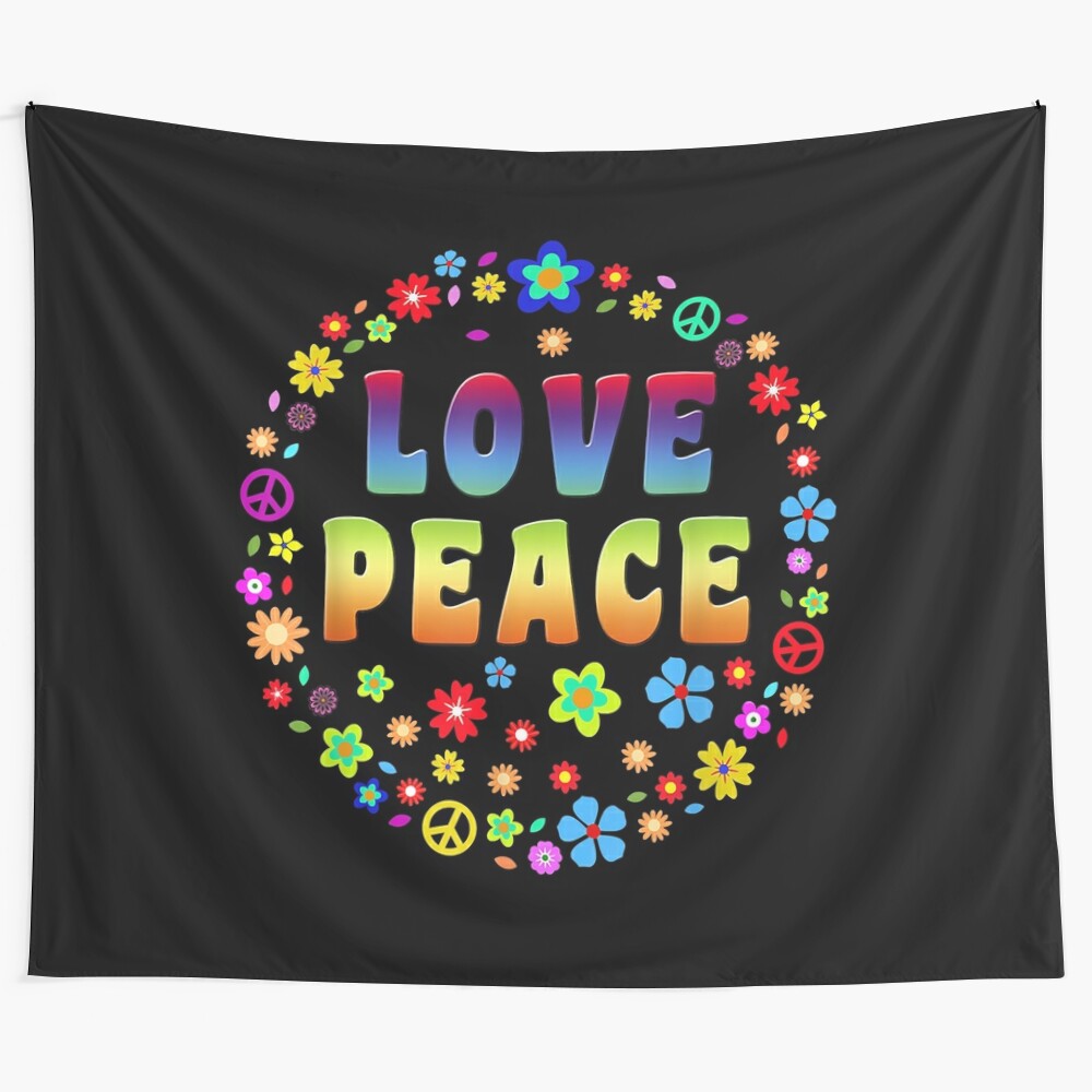 70s retro hippie peace sign tapestry wall art