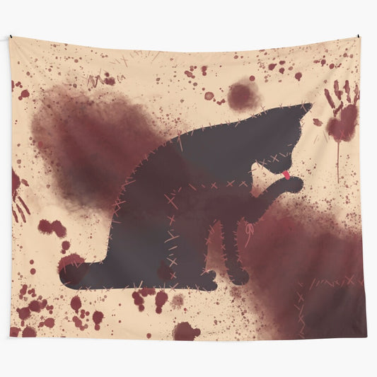 "Pirate flag-inspired tapestry featuring a bloody cat design for Our Flag Means Death fans"