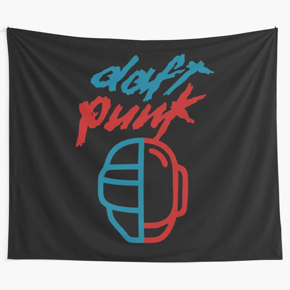 Tapestry featuring a dynamic design inspired by the influential French electronic dance music duo, Daft Punk.