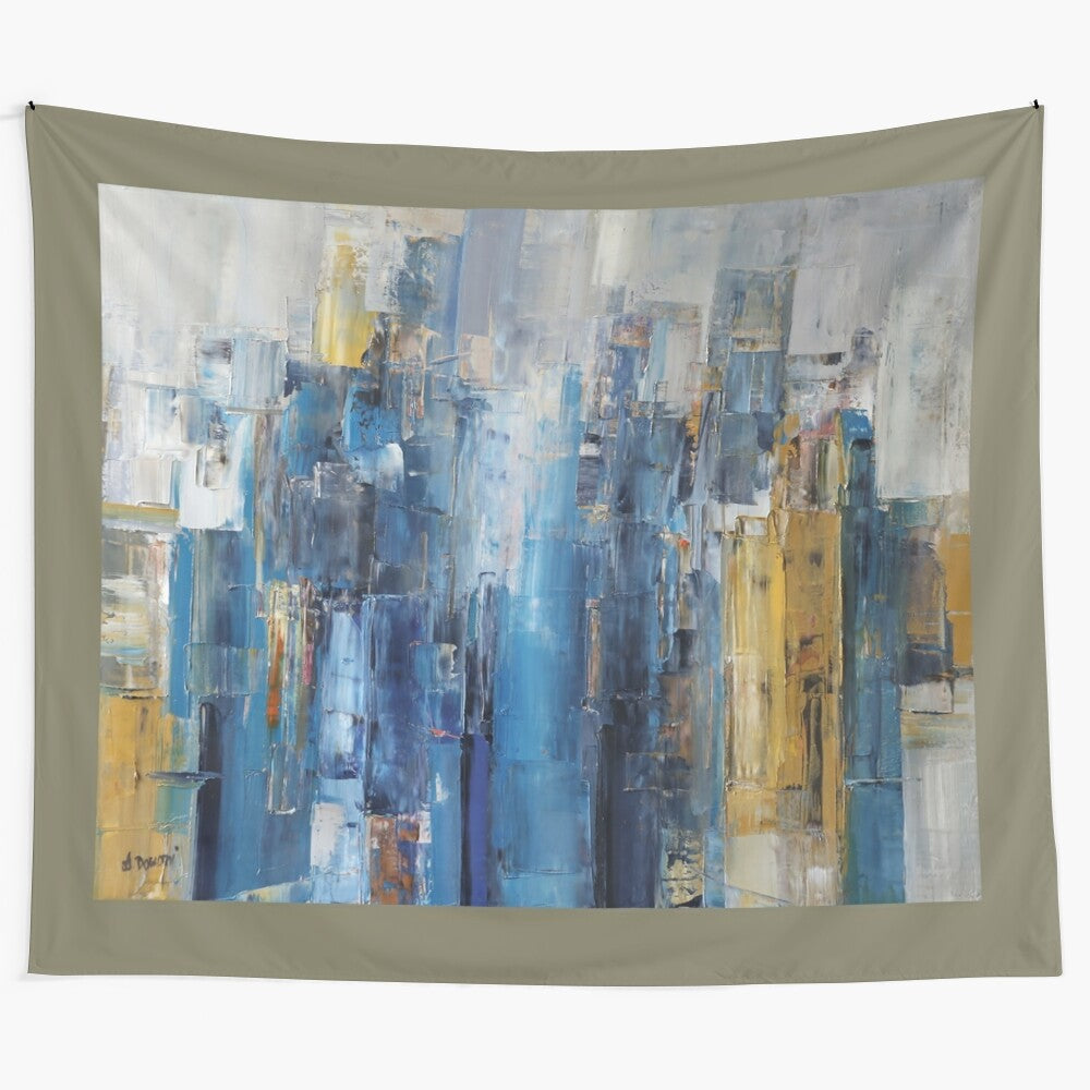 Blue abstract contemporary tapestry wall art