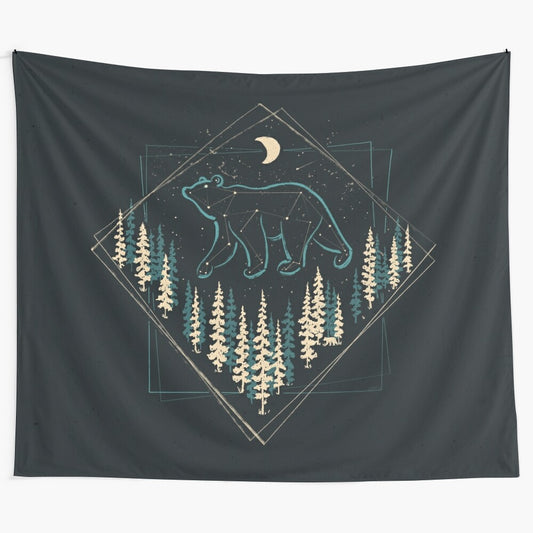 Stunning wild bear tapestry featuring a majestic bear under a starry night sky