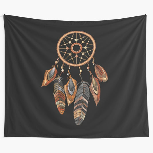 Vintage-style dreamcatcher tapestry featuring native american-inspired patterns and symbols