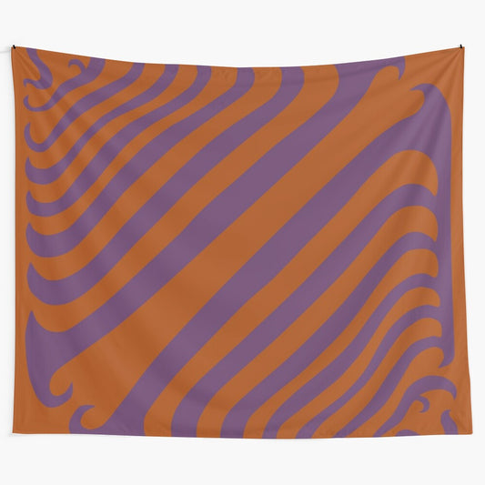 Retro hippie tapestry with bold lila and orange psychedelic pattern