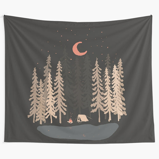 Tapestry with a starry night sky and forest silhouette, perfect for outdoor adventures