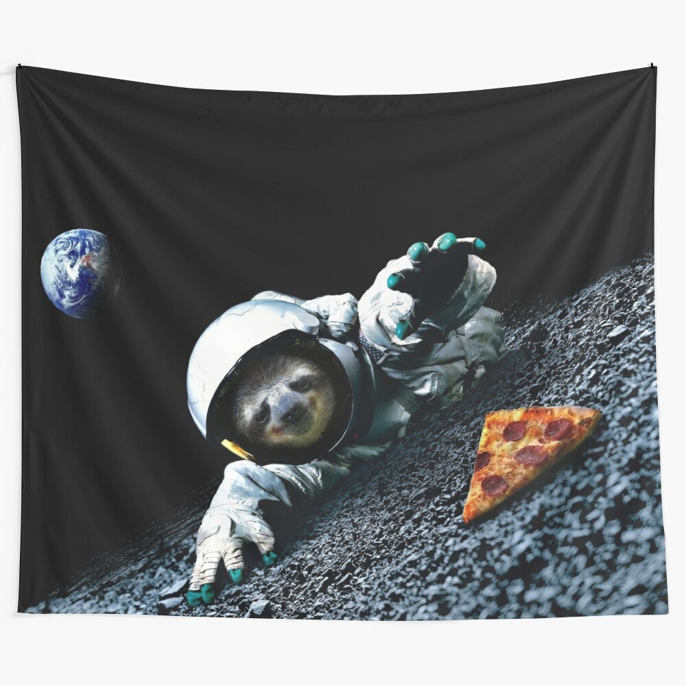 Slothstronaut exploring space with pizza in hand