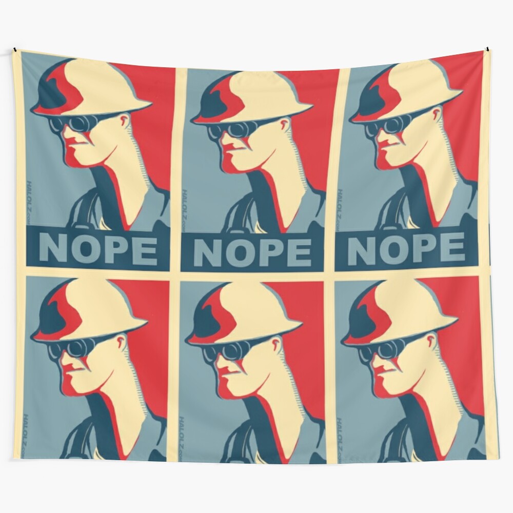 Unofficial TF2-inspired "NOPE" engineer tapestry