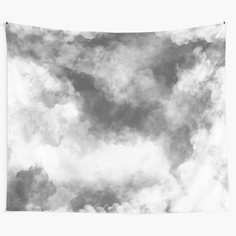 Grey clouds tapestry capturing a minimalist, monochrome aesthetic