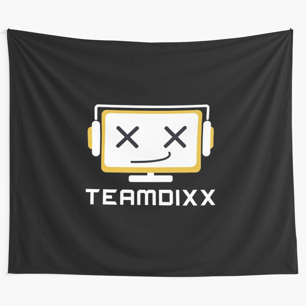 White logo tapestry with "TEAMDIXX" text, perfect for video game and esports fans