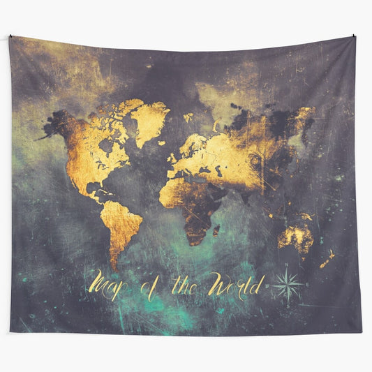 Watercolor world map tapestry for travel-inspired home decor