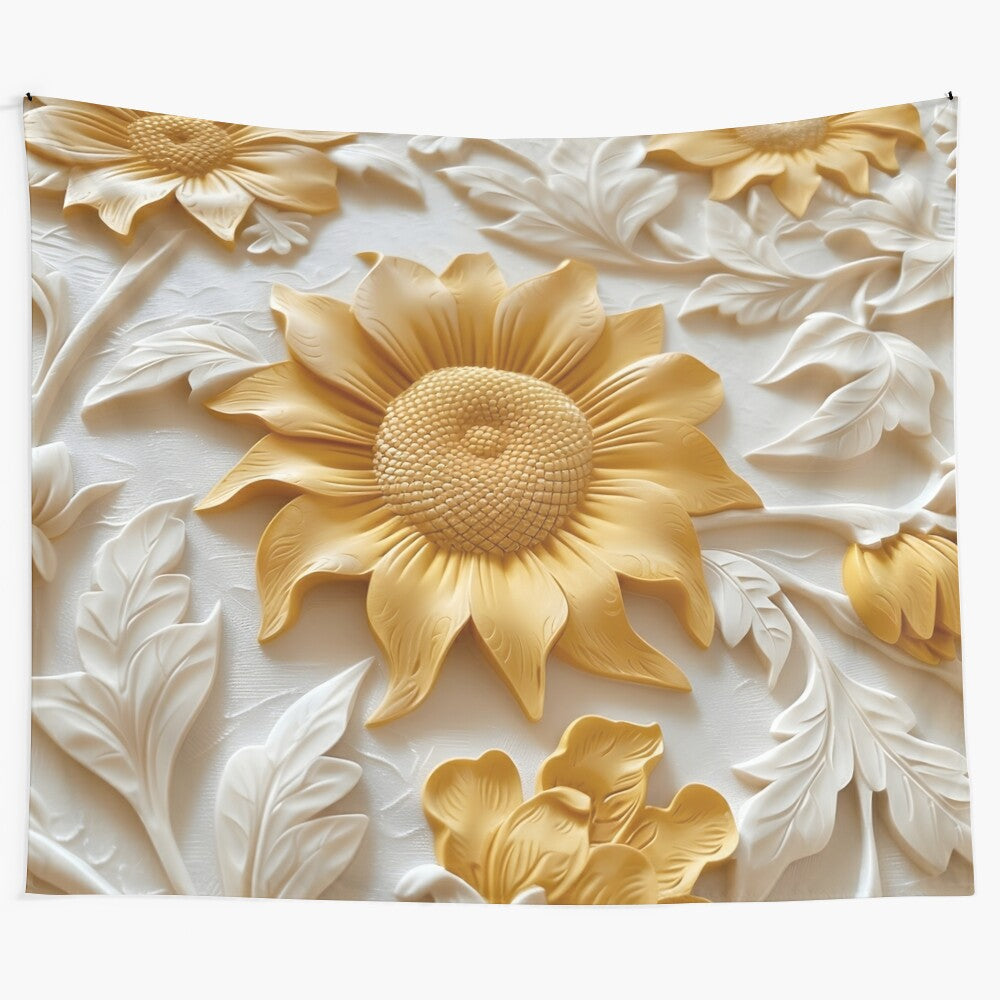 Textured sunflower pattern tapestry for boho home decor