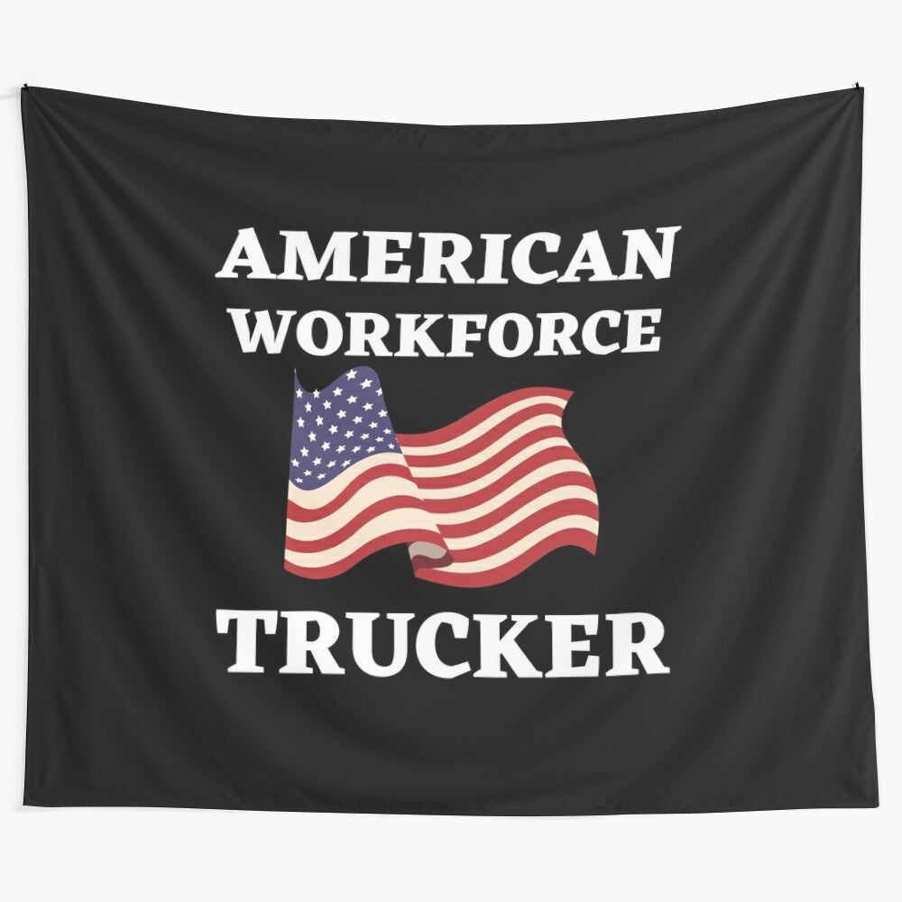 Trucker Tapestry with American Flag and Patriotic Slogan