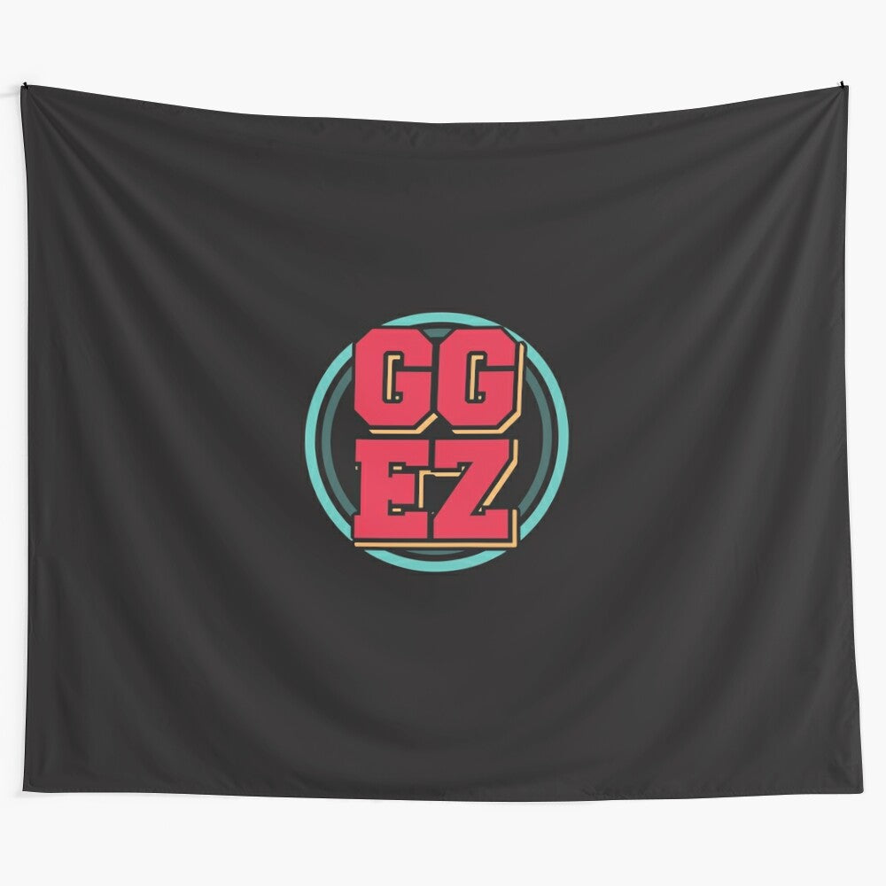 "GG ez" tapestry design for gaming enthusiasts