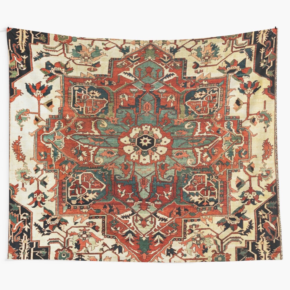 Antique-inspired Persian Heriz rug tapestry wall hanging