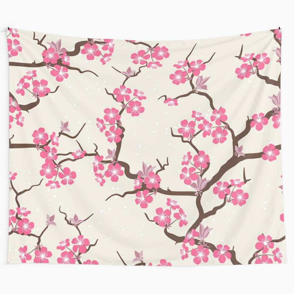 Sakura flowers tapestry featuring delicate pink cherry blossoms