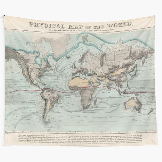 Vintage-style world map tapestry featuring an antique-inspired global cartography design