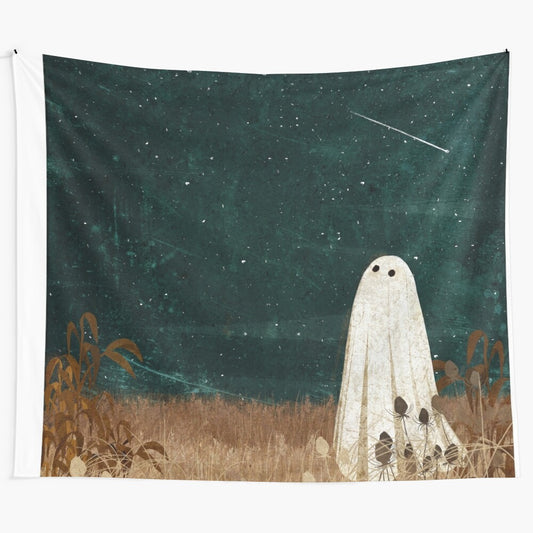 Meteor shower tapestry with digital illustration of night sky, stars, and shooting stars