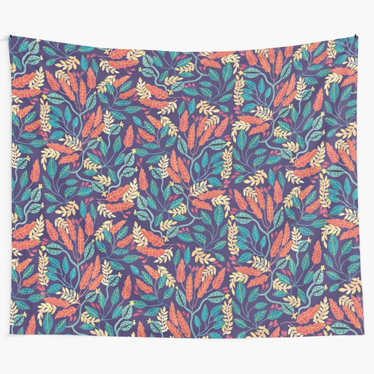 Gouache floral tapestry with vibrant, abstract design