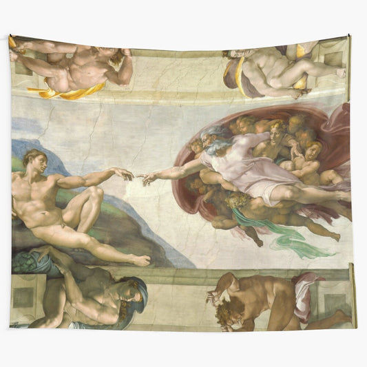 Michelangelo's "Creation of Adam" tapestry artwork depicting the famous Renaissance painting