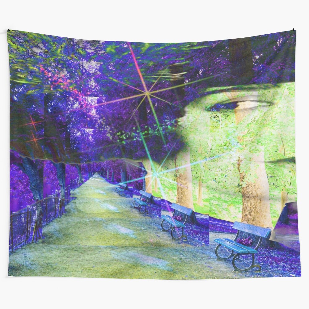 Surreal dream park tapestry with fantasy nature and abstract patterns