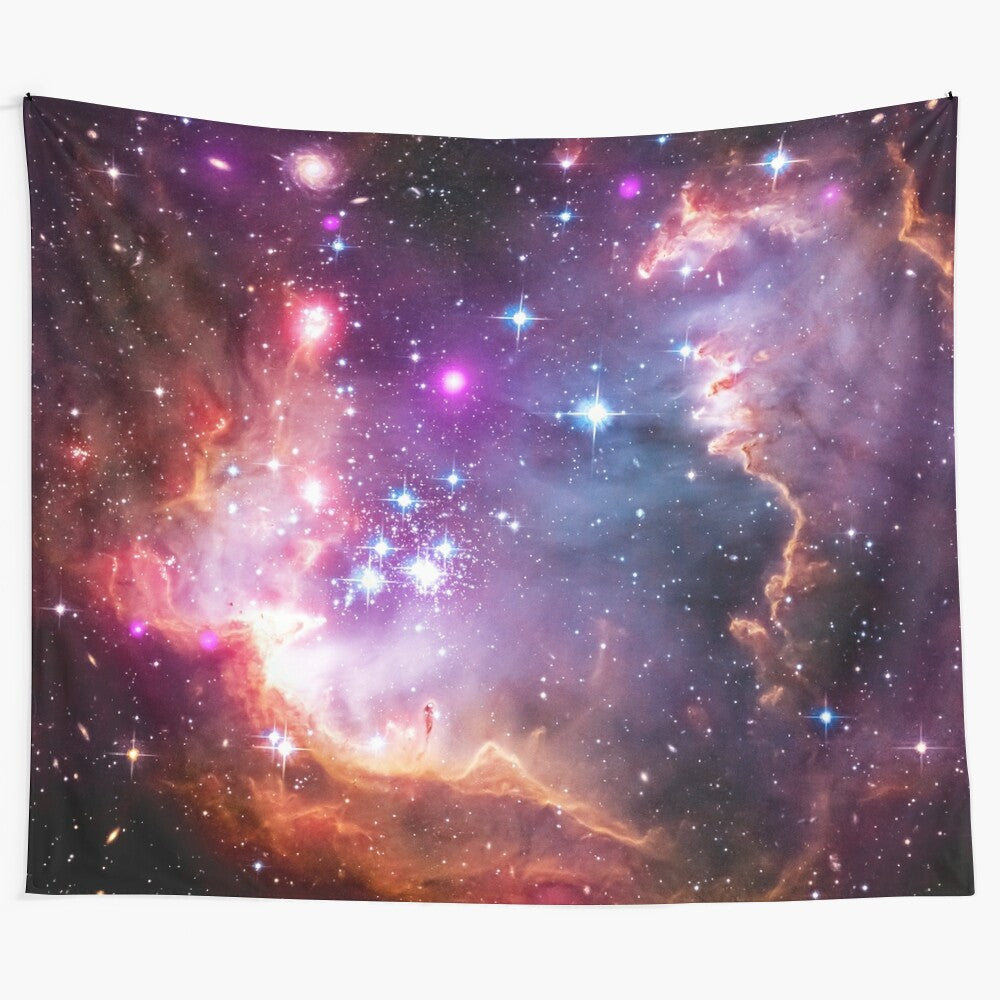 Stunning tapestry depicting the magnificent NGC 602 nebula, a stellar nursery in the Small Magellanic Cloud galaxy