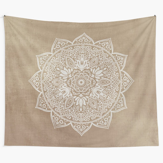 Beige and brown mandala tapestry wall hanging