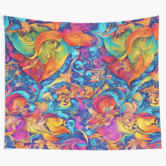 Vibrant summer garden tapestry featuring colorful, dreamlike floral patterns