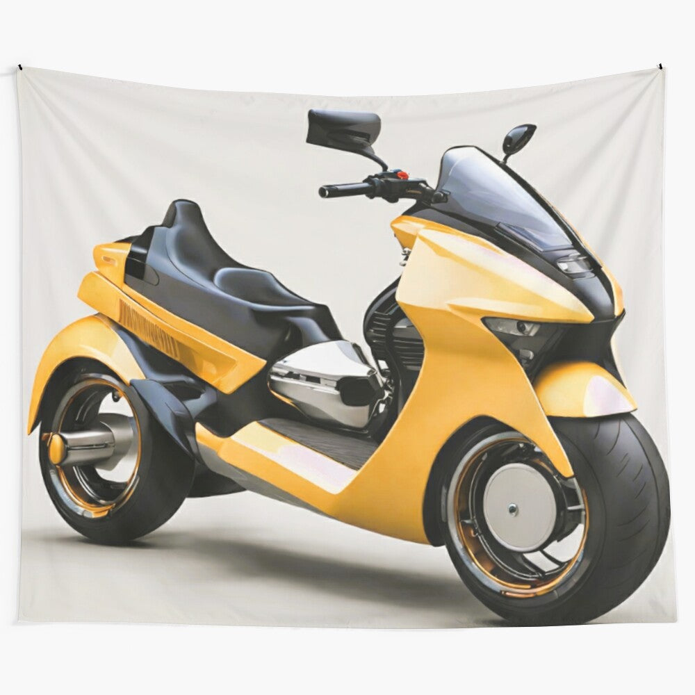 Yellow two-seater motorcycle tapestry design