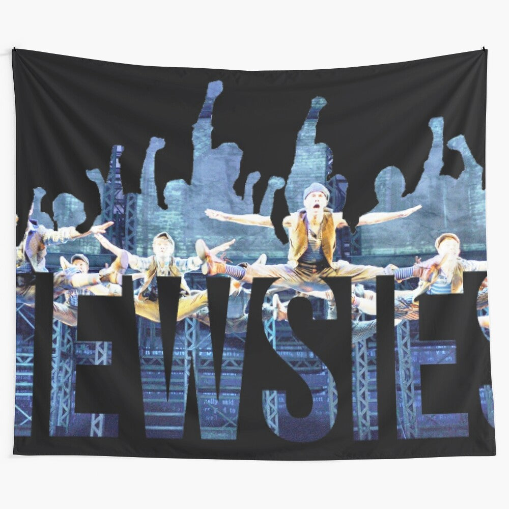 Newsies-inspired fists tapestry featuring iconic Broadway musical imagery